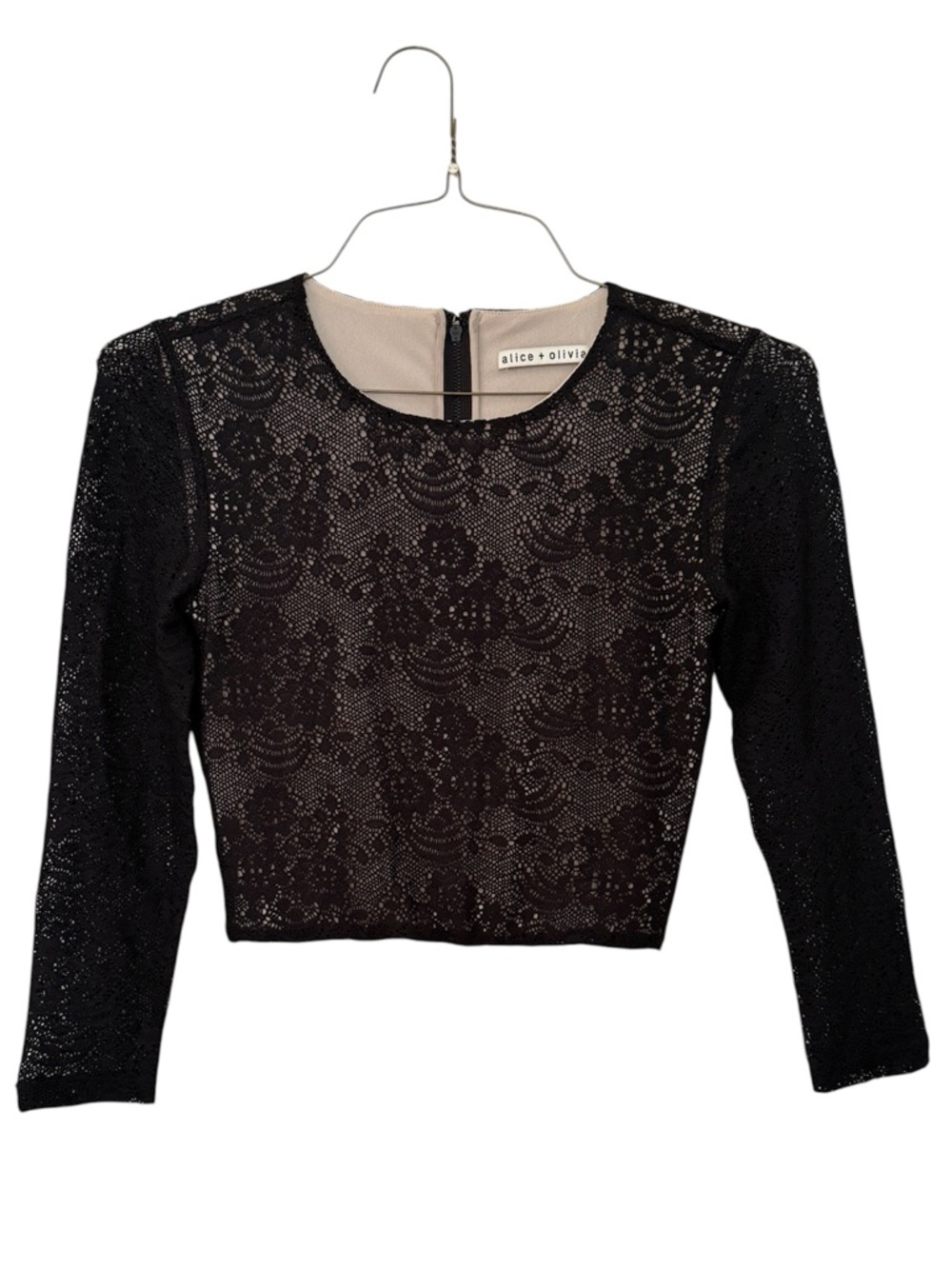 alice + olivia black sheer lace crop top size XS extra small
